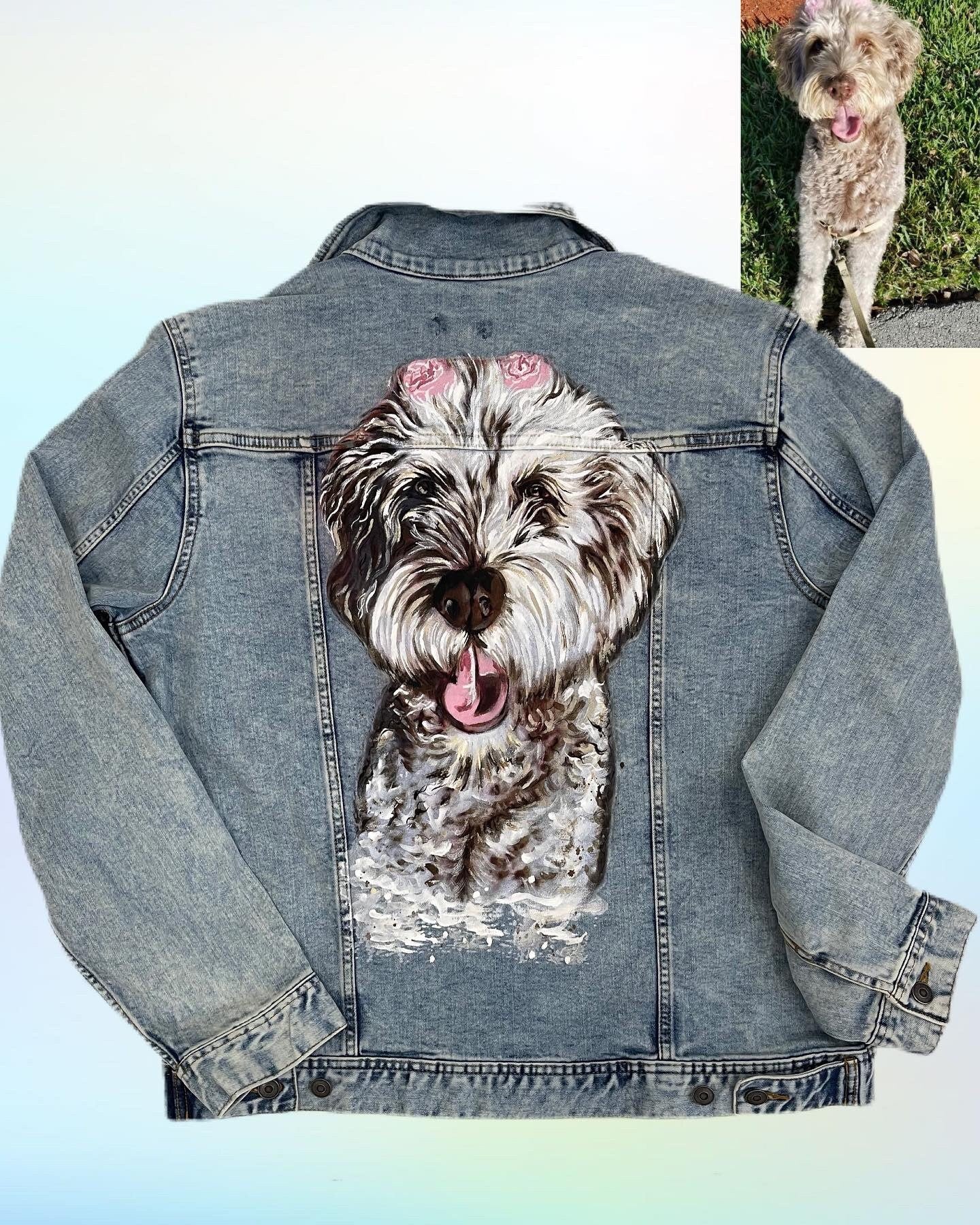 Pet Hand Painted Denim Jackets-Custom Designed Denim Jacket-Acrylic Denim Jacket-Handmade Denim Jacket-Jacket with art work-