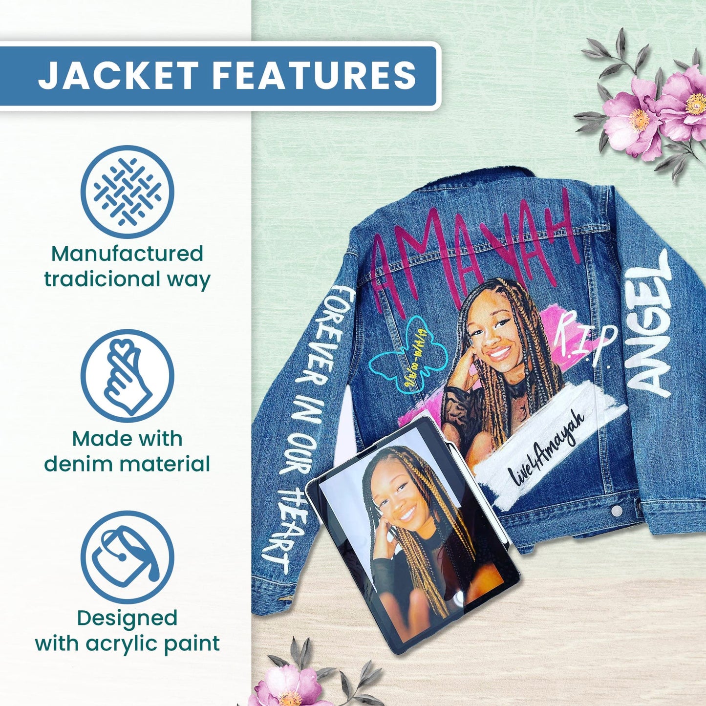 Valentine Gift, Portrait Painted on Jacket Basketball Jean Jacket with Art ,Painted Clothes Best  Personalized Gift Hand Painted Denim